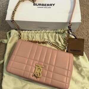 New Burberry Lola Shoulder Bag Handbag Crossbody Quilted Leather Small (Pink)